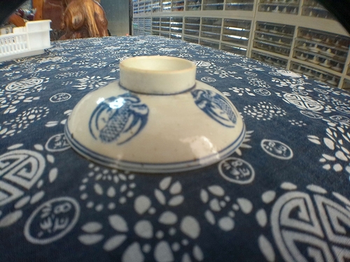 15111001民国时期团鹤纹青花茶碗盖
